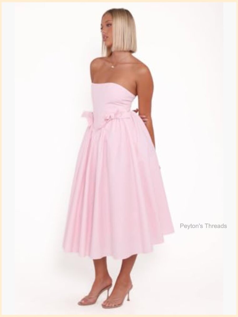 Strapless Midi Dress with Boned Bodice and Back Corset Tie - Picture 2 of 4